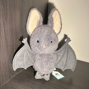 Rare/Jellycat Gray Plush Bat Stuffed Animal - Cute Fluffy Wings